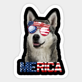 Merica Siberian Husky Dog American Flag 4Th Of July Sticker